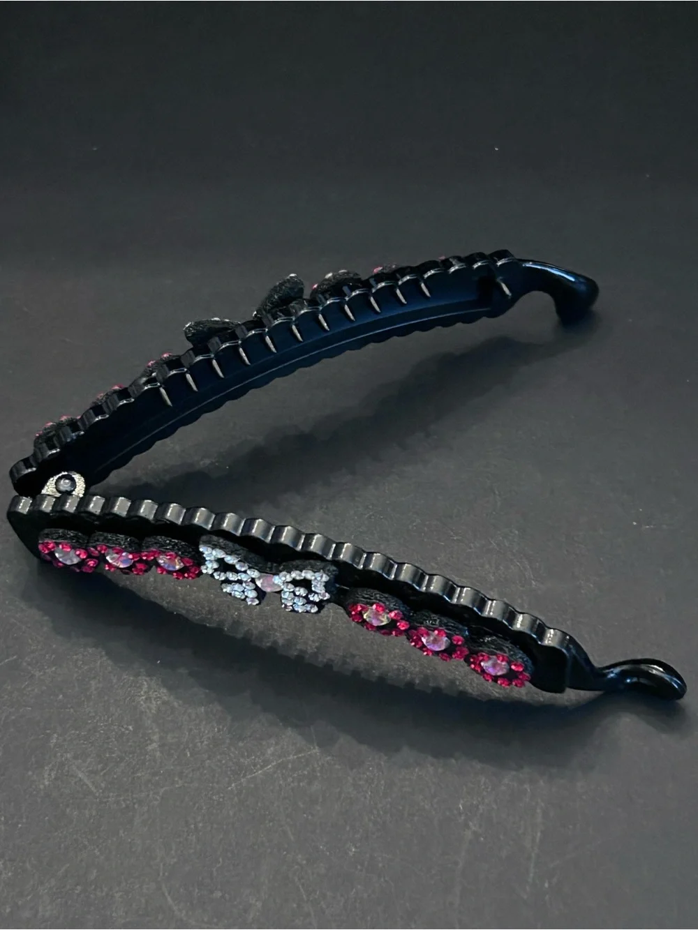Black Banana Hair Clips with Multicolor Rhinestones - Set of Six - Brand New